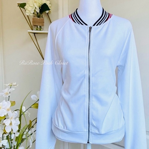 NWT Varsity Stripe Front Zip Light Weight Bomber Style Jacket Size S - Picture 1 of 8